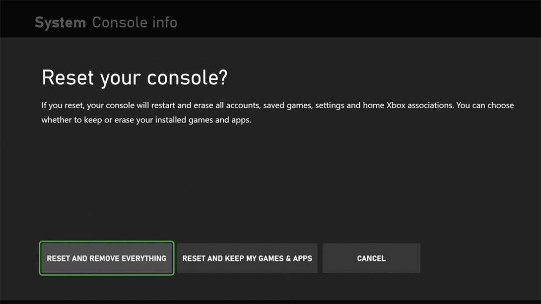 Xbox bloccata reimposta console